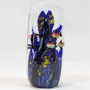 Murano Style Art Glass Aquarium Paperweight Figurine 5" Blown Glass Decor Fish